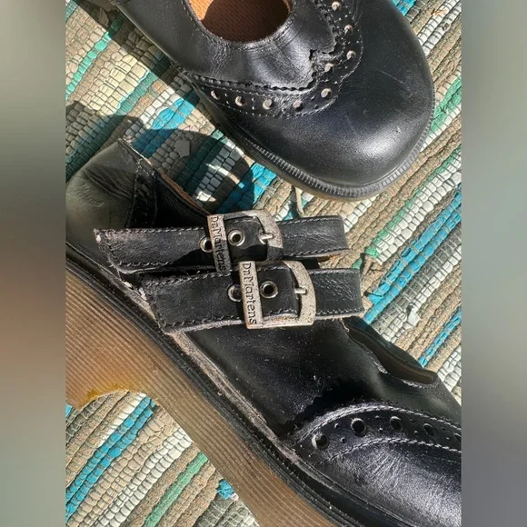 90s Vintage Made in England Doc Martens Black Mary Jane Shoes Sz 10 - Picture 3 of 11